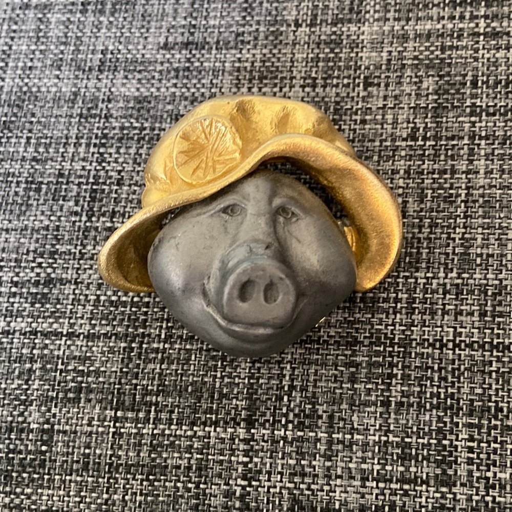 Ultra Craft Silver Pig In Hat Pin Brooch, Signed